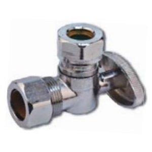 Quarter Turn Angle Stop, 1/2 x 1/2 or 7/16 in, Comp x Comp or Slip Joint, Polished Chrome