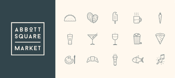 We created an icon set to express the food, drink, and activities at the market visually.