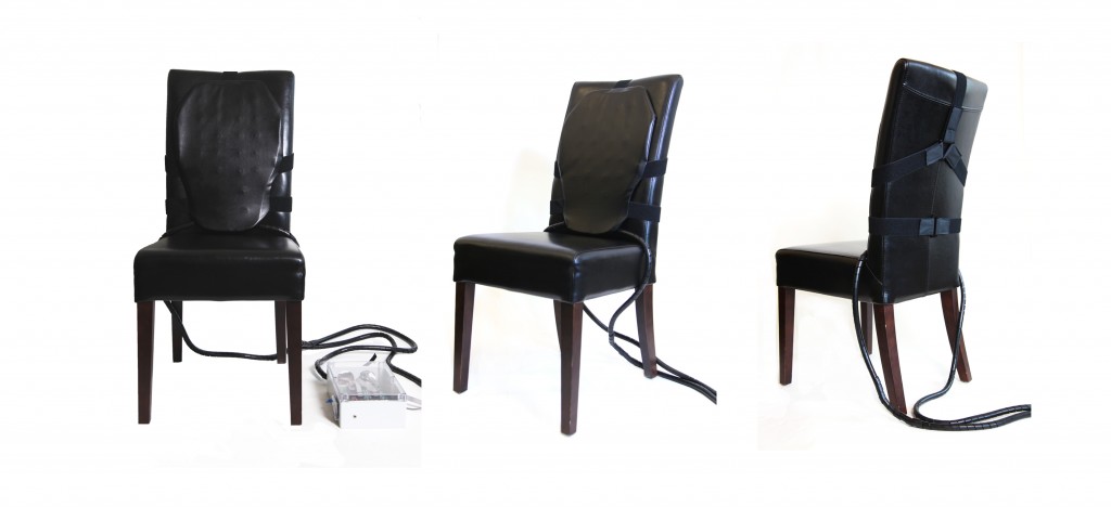 A custom haptic hardware consists of 24 high quality C2 tactors and mounted on the back of the chair.