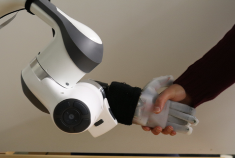 On the Role of Stiffness and Synchronization in Human-Robot Handshaking