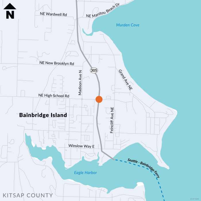 A map of the area on Bainbridge Island for the proposed roundabout on State Route 305 at High School Road 