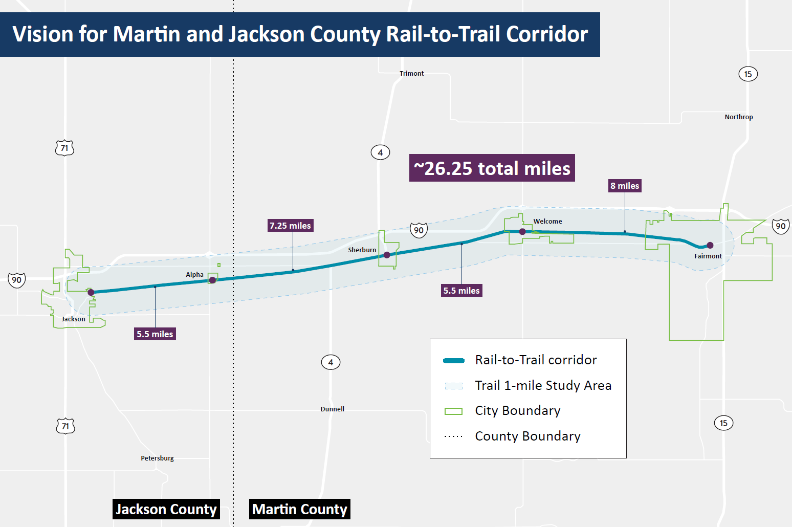 Graphic map showing project corridor between Jackson and Fairmont