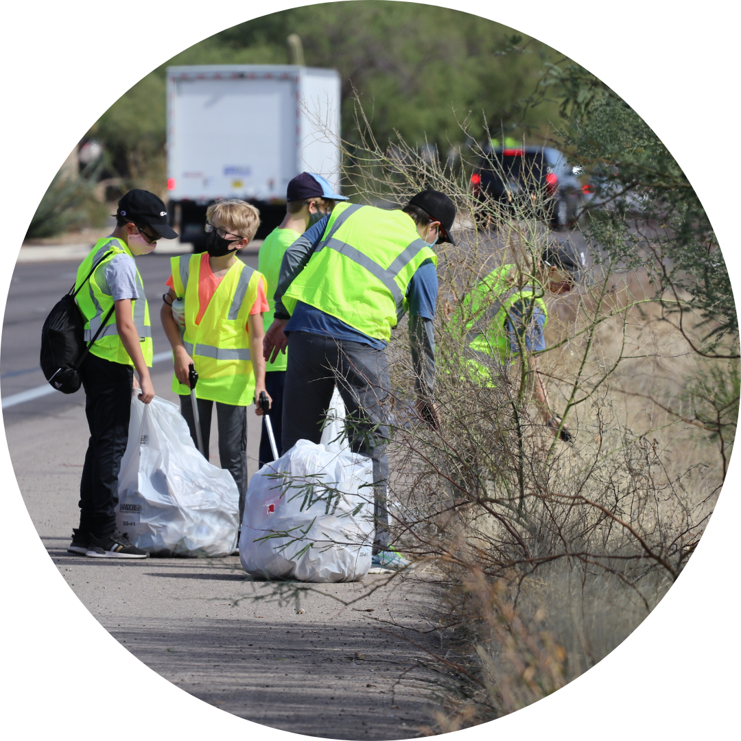 volunteers picking up trash