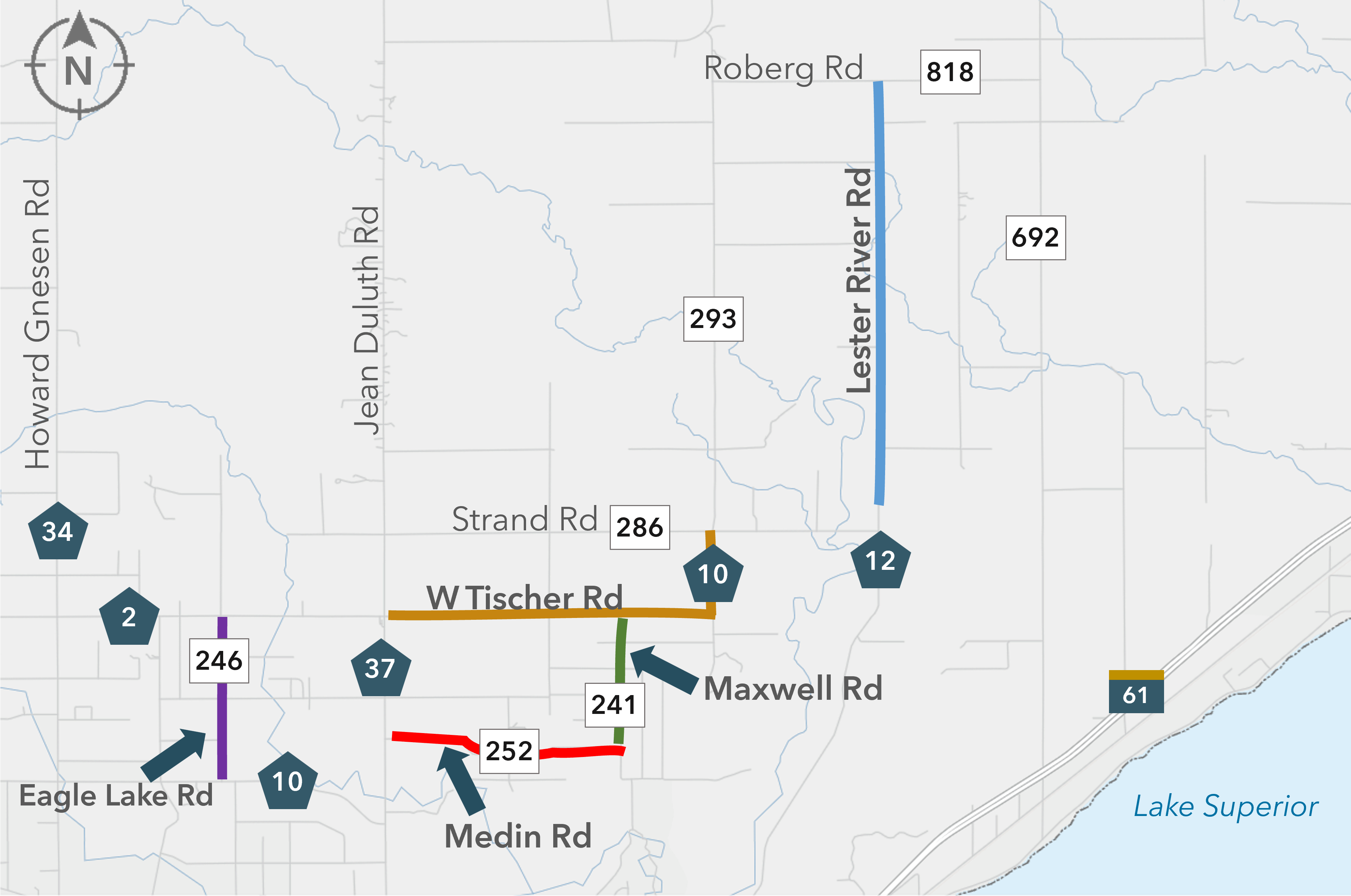 Map centered around Jean Duluth Rd in Duluth, MN