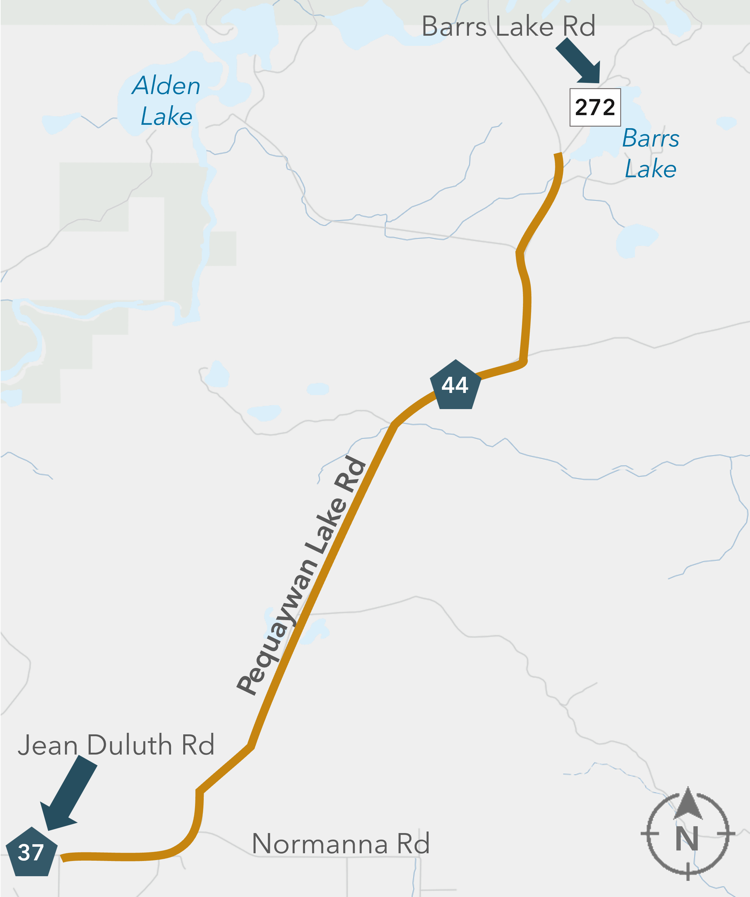 Map centered at Pequaywan Lake Rd