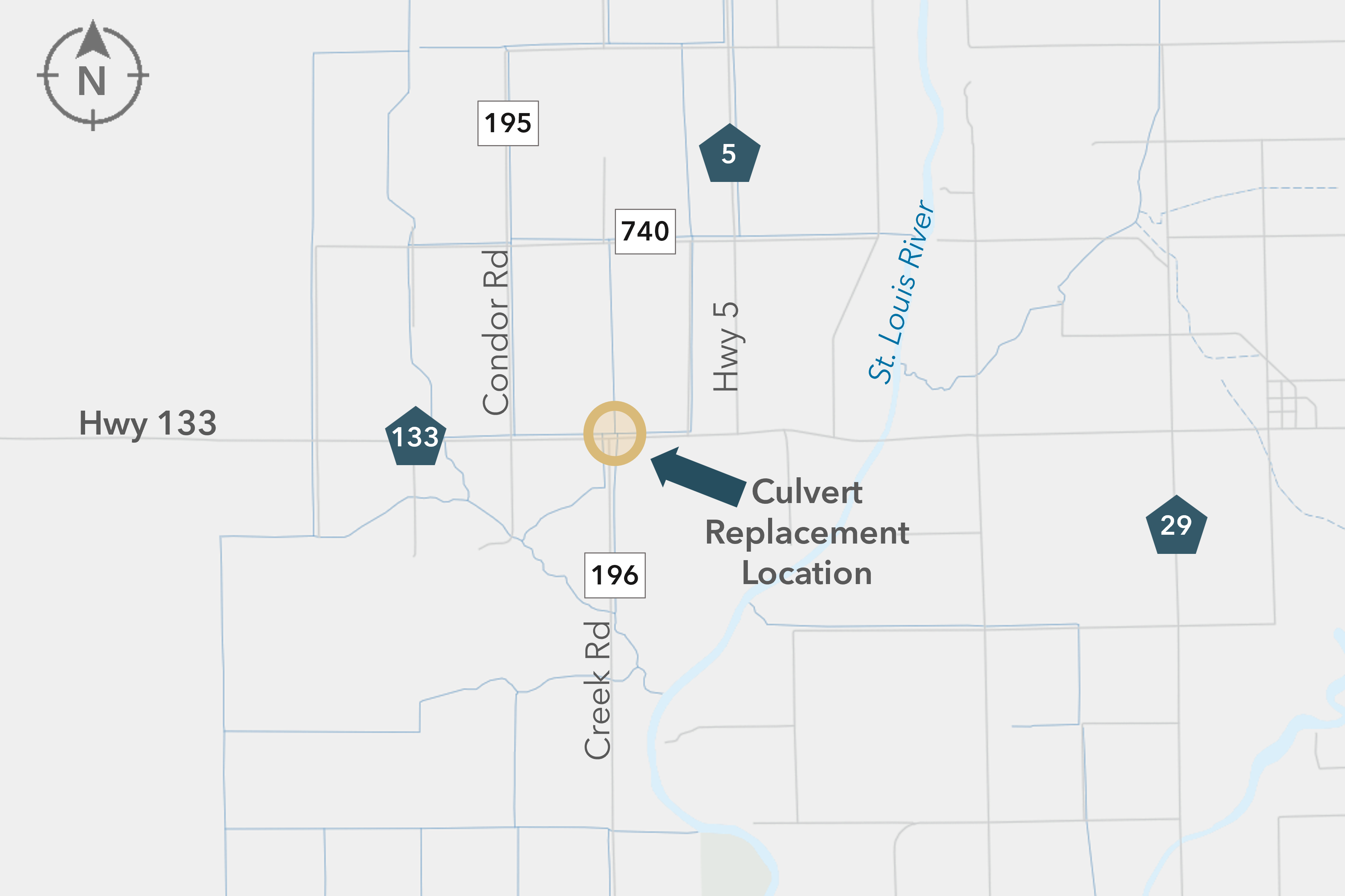 Map showing culvert replacement location along Hwy 5 near St. Louis River.