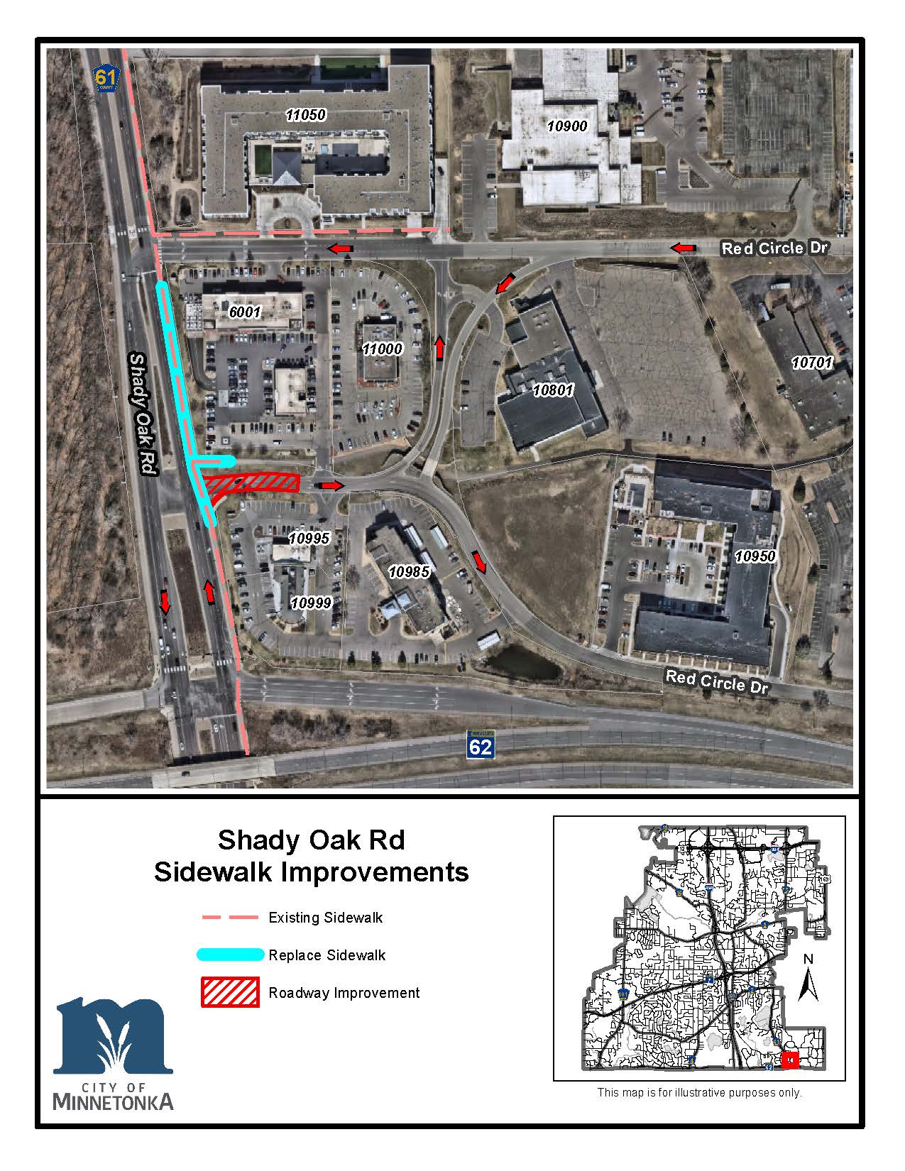 A map of the Shady Oak Road project area.