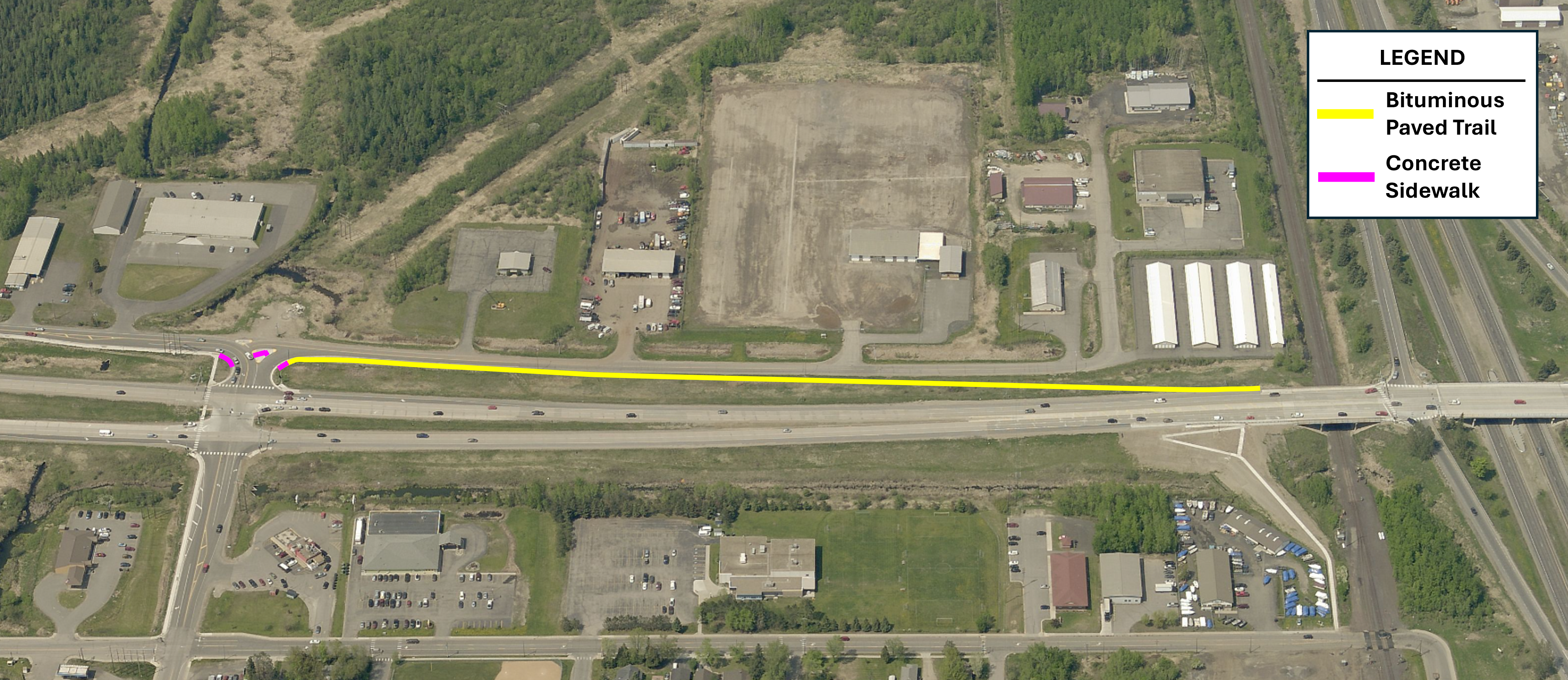 Arial footage showing where the Bituminous Paved Trail and Concrete Sidewalk will be on US 169 and Enterprise Dr