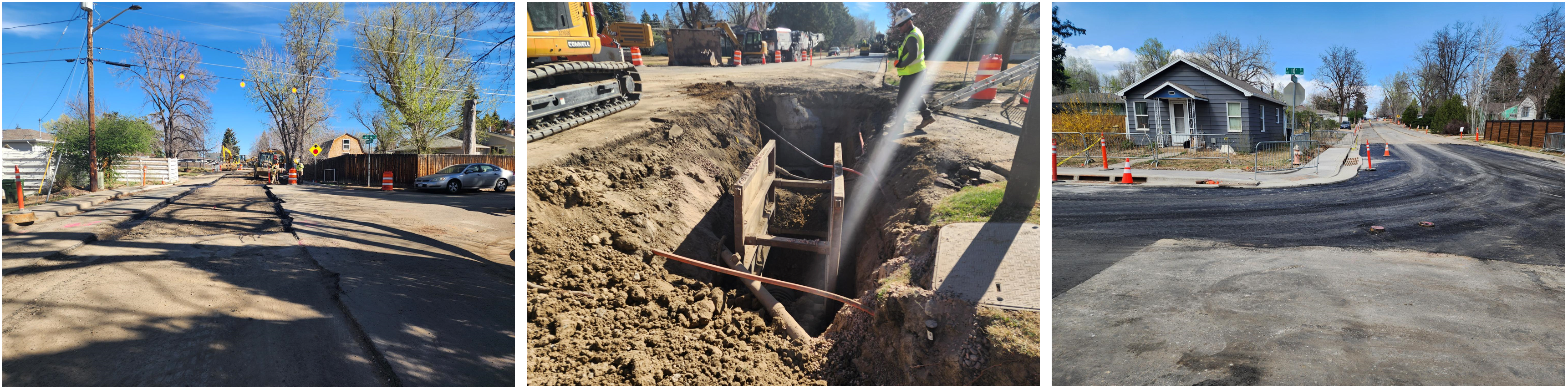 Pictures of inlet installation and street paving.