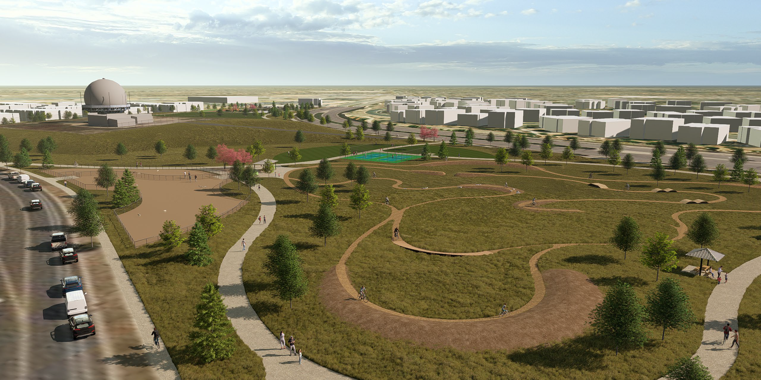 Park concept with walkways and pumptrack