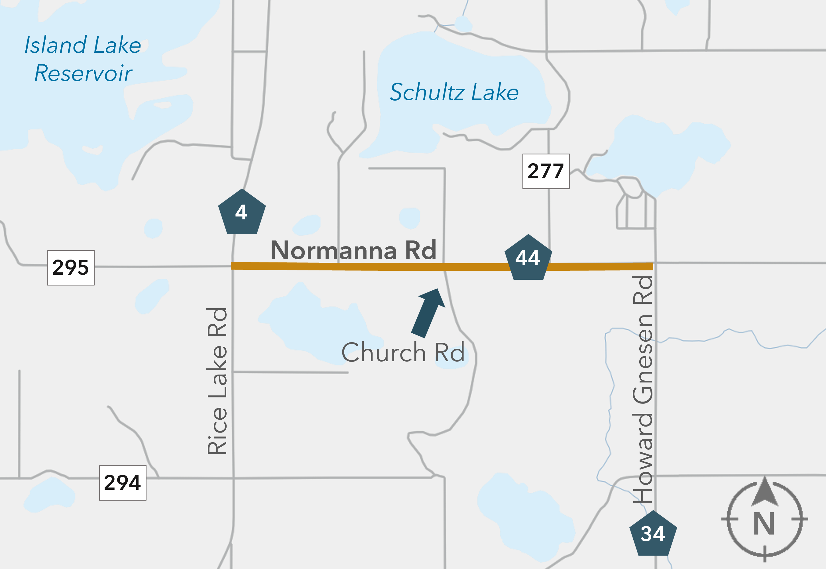 Map centered around Normanna Rd in St. Louis County, MN