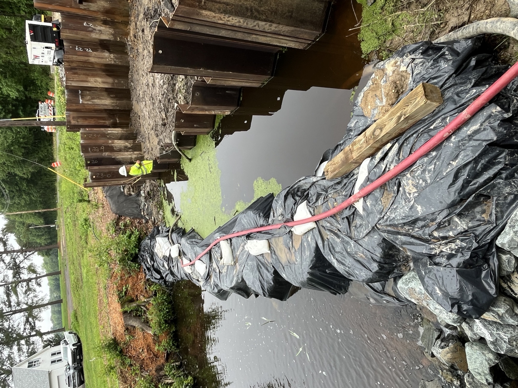 Stream diversion downstream of sheet piling
