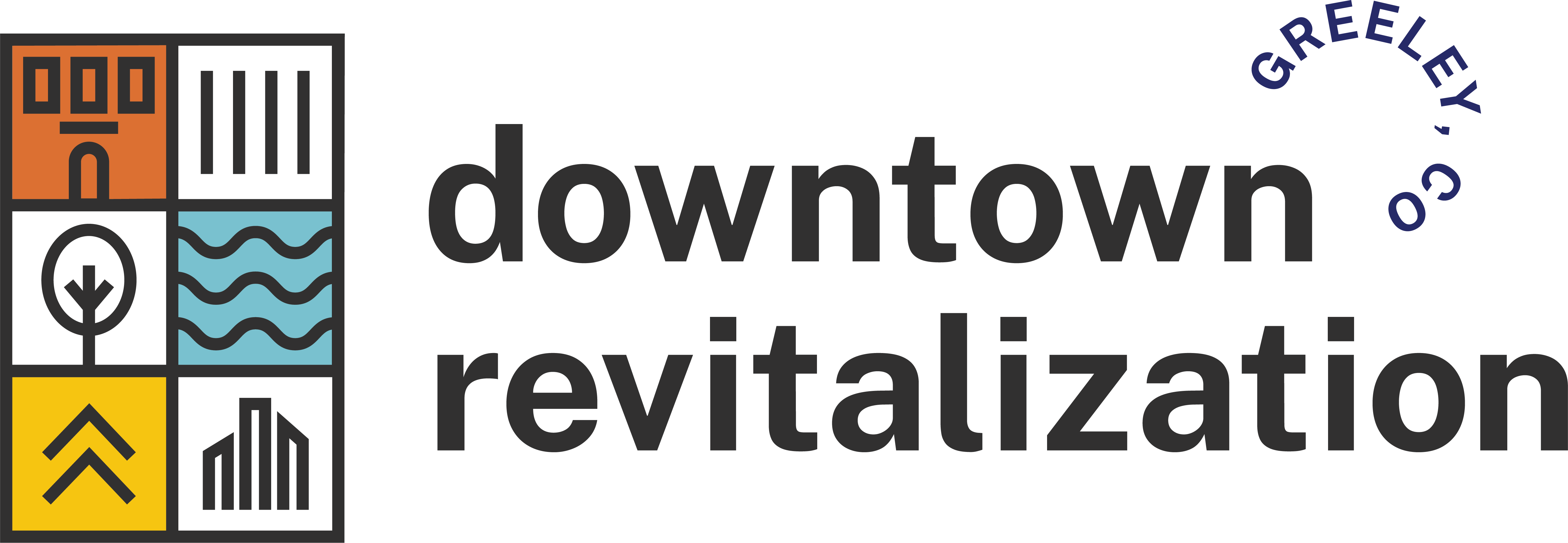 Full Color Downtown Revitalization logo with different graphic elements and the words "Greeley, CO"