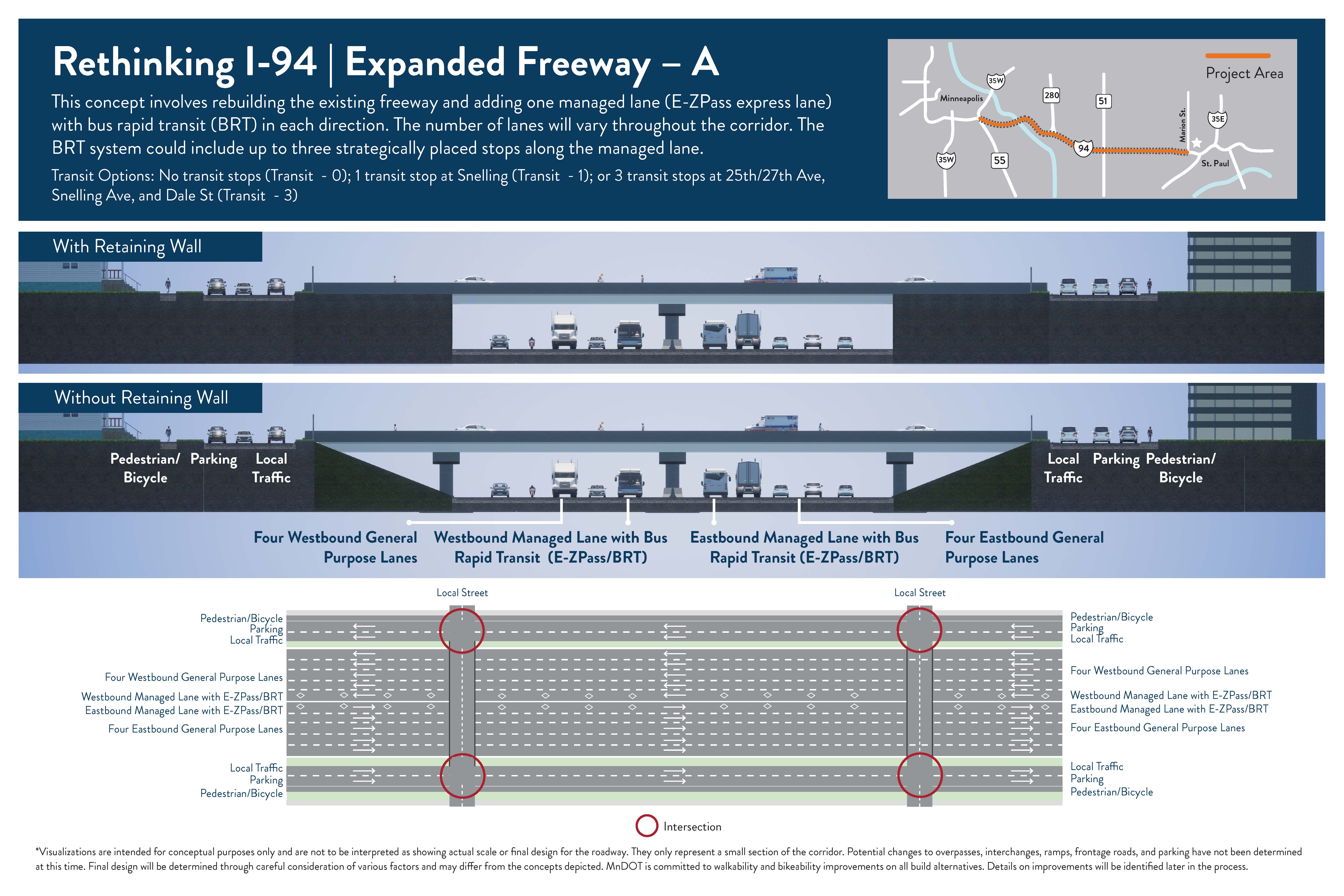 Graphic showing Expanded Freeway A design alternative.
