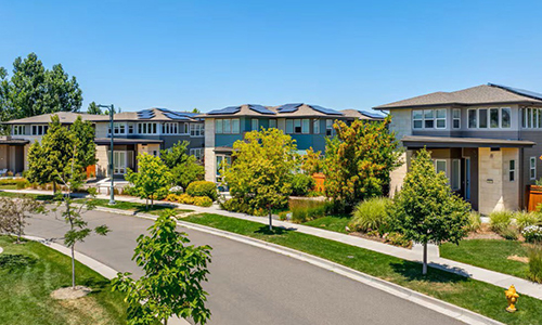 Several multi-storied single housing units in a row