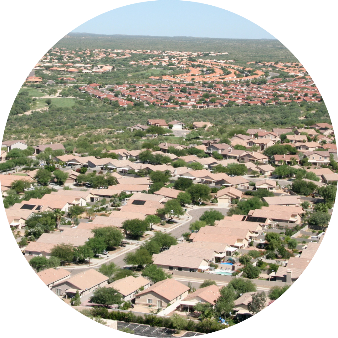 aerial of single-family residential neighborhood