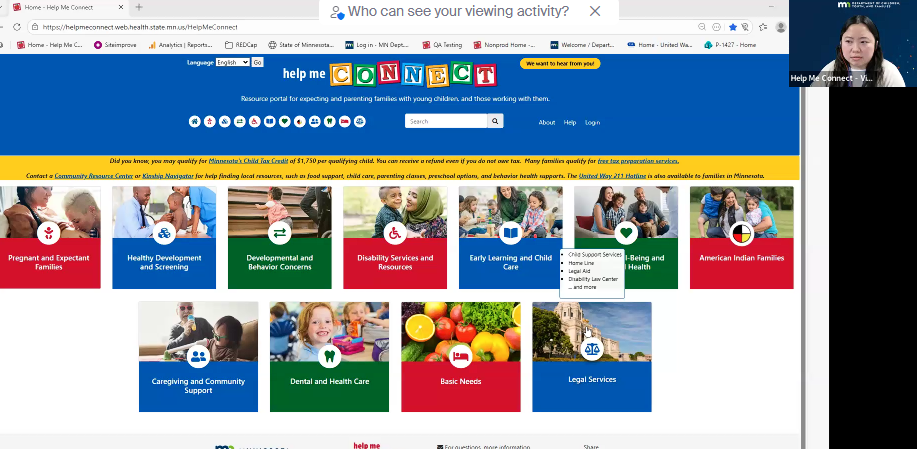 Screenshot of training video with the Help Me Connect website