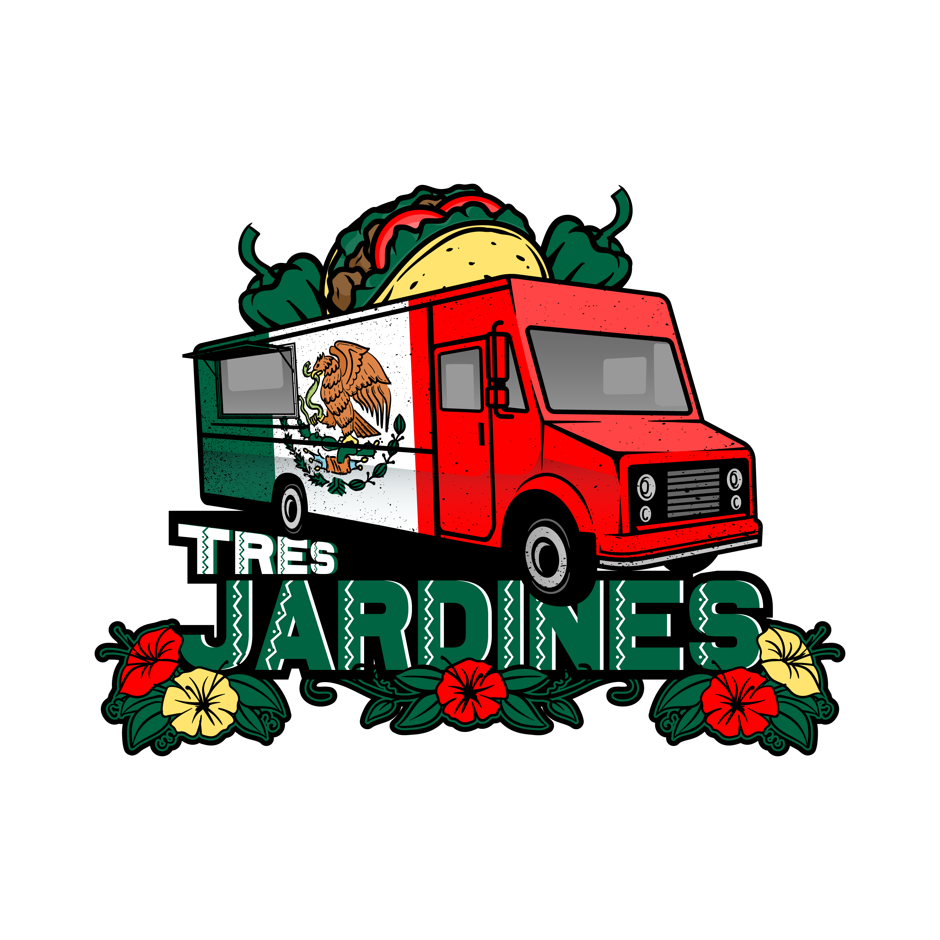Tres Jardines Food Truck Logo