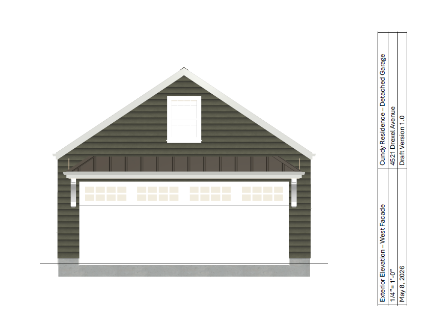 West facade of the proposed garage at 4521 Drexel Ave. 