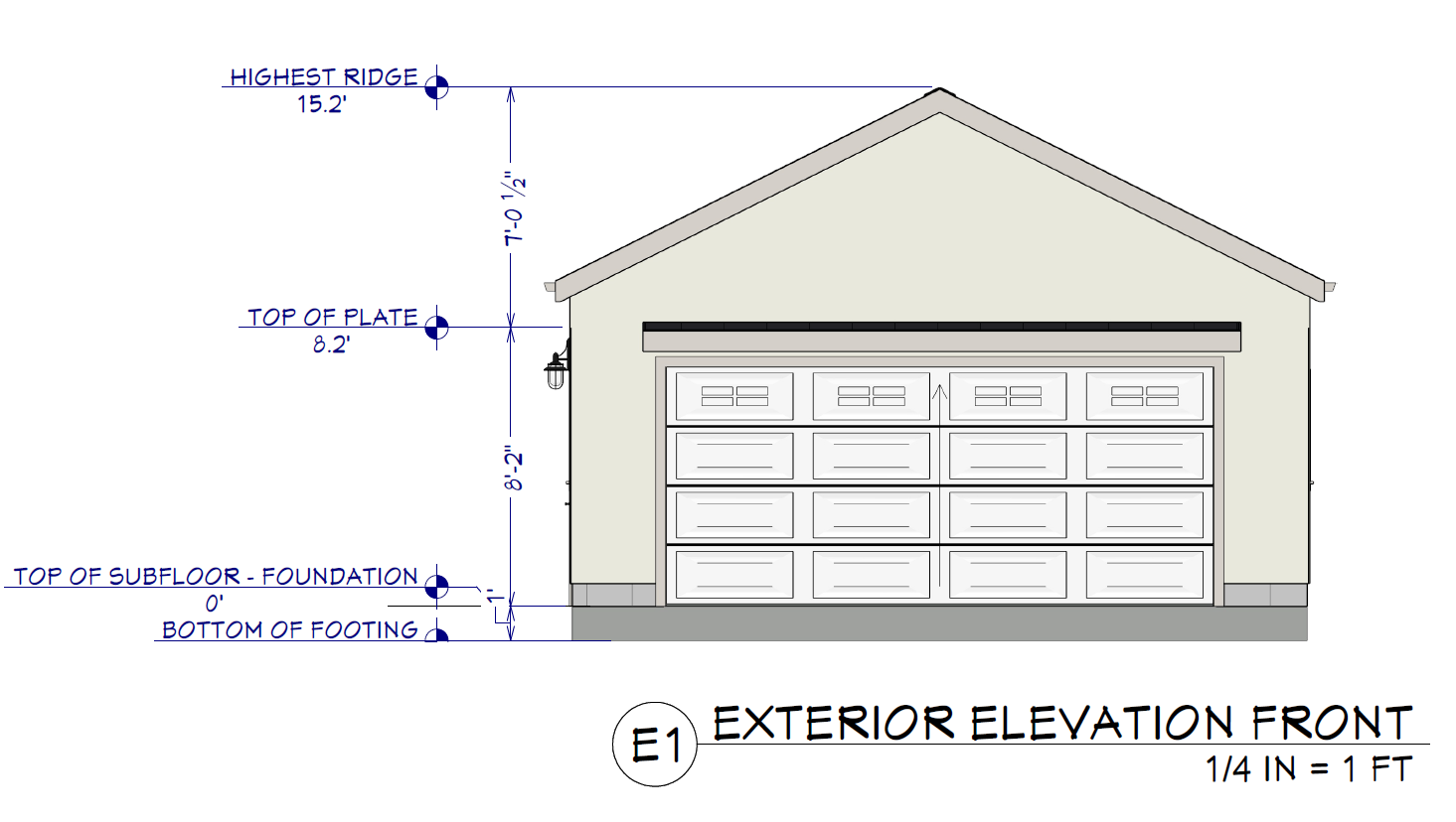 Front/West Elevation of the proposed detached garage at 4509 Bruce Avenue.
