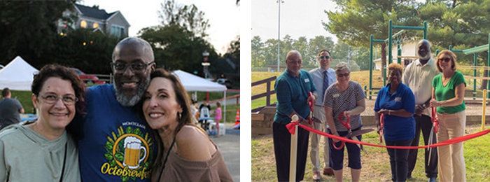Image Left: People at Montclair Octobrewfest. Image Right: People at Ribbon Cutting at Anne Moncure Park