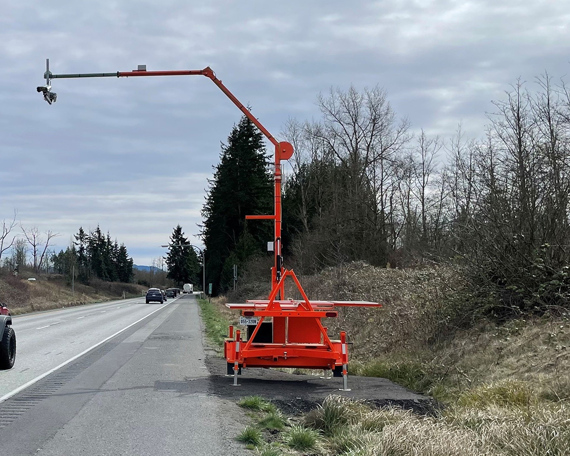 Speed camera mounted on a trailer in Skagit County