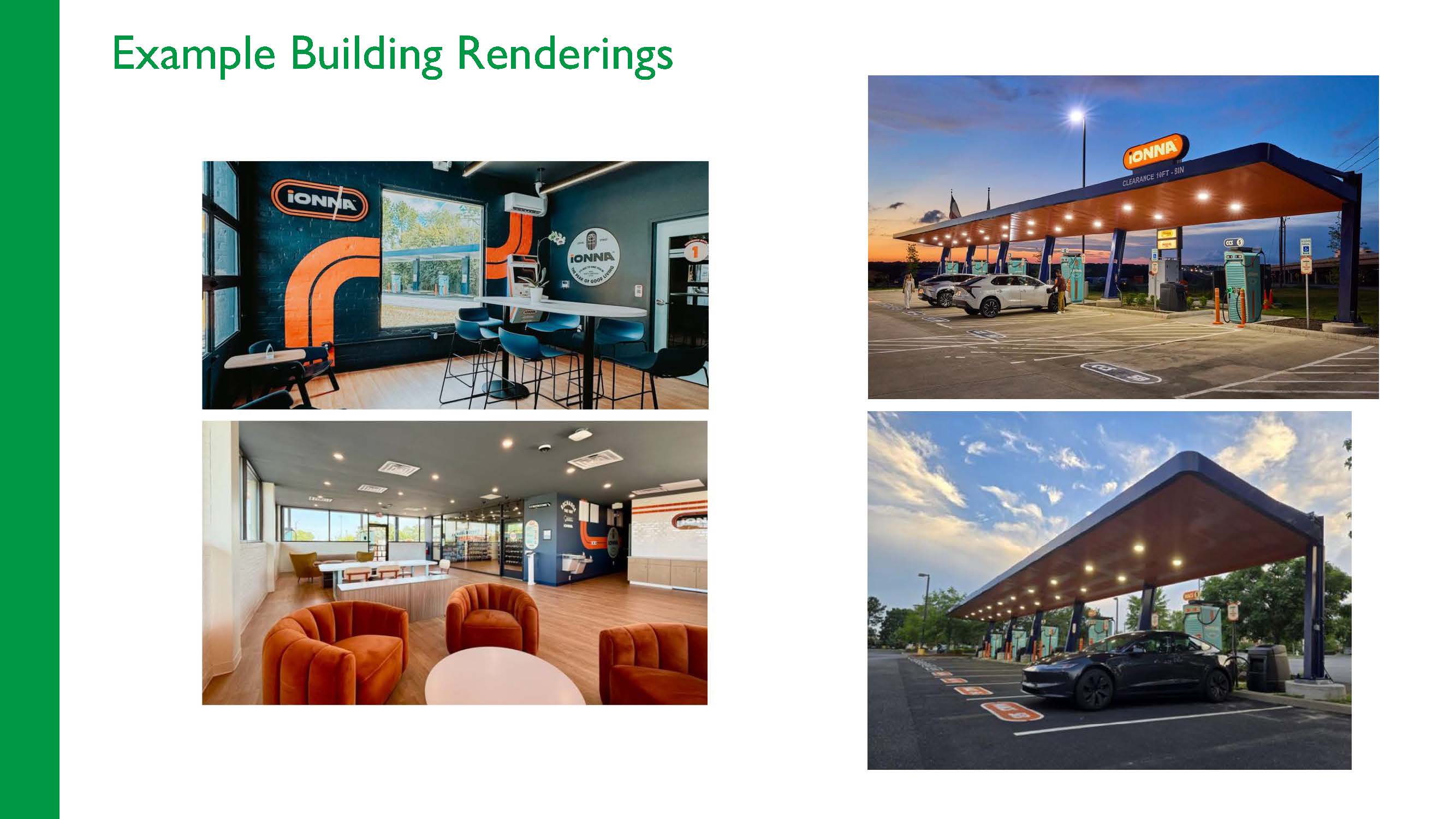 Images of example building renderings for an electric vehicle charging station at 6016 Vernon Ave S. With questions, please contact the planning department at 952-826-0369. 