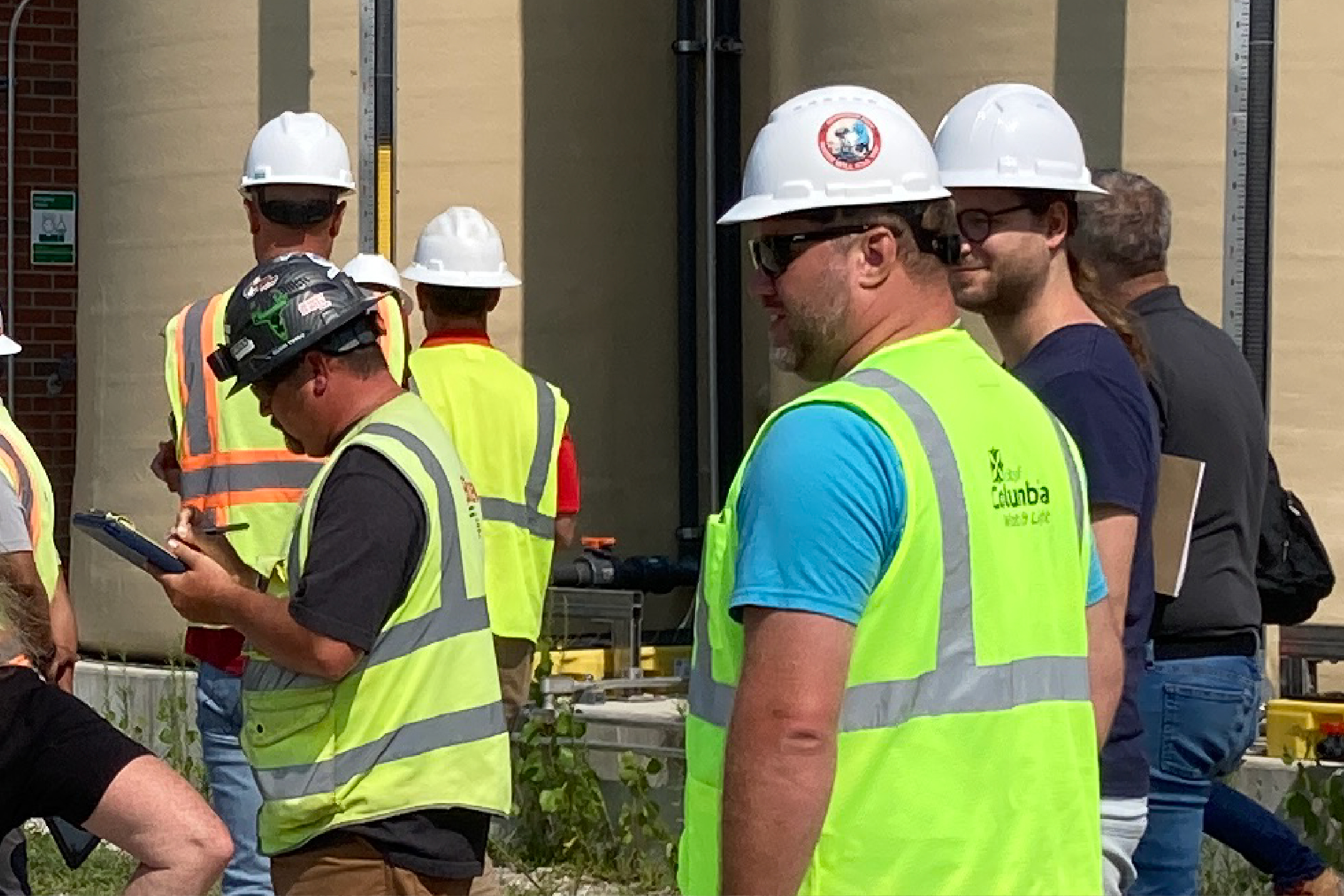 Staff from the City of Columbia Water Utility, HDR and Bowen Engineering investigate progress at the new Chemical Building.