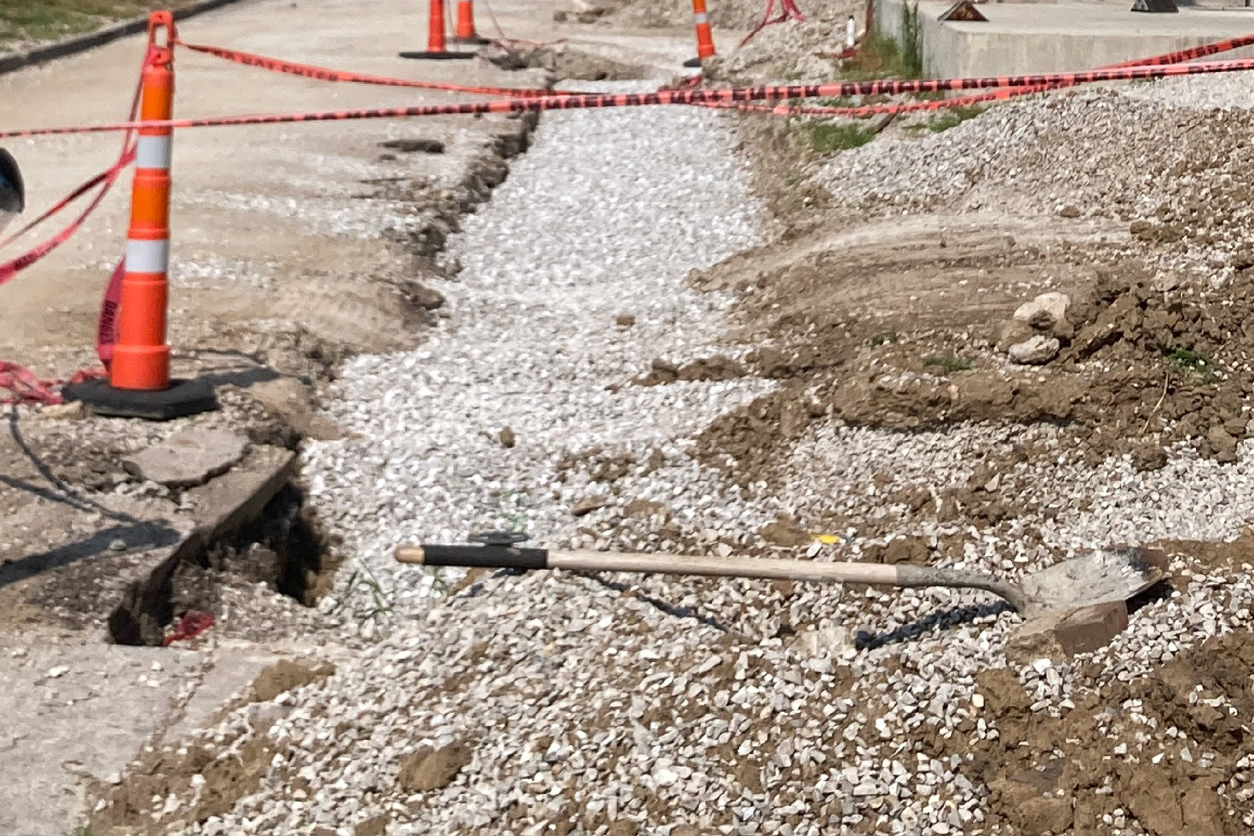 Road construction outside the new chemical building will address stormwater drainage.