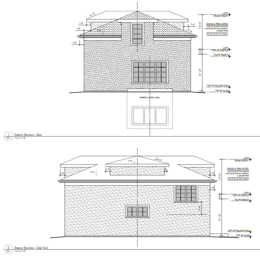 Proposed elevations of new detached garage. 