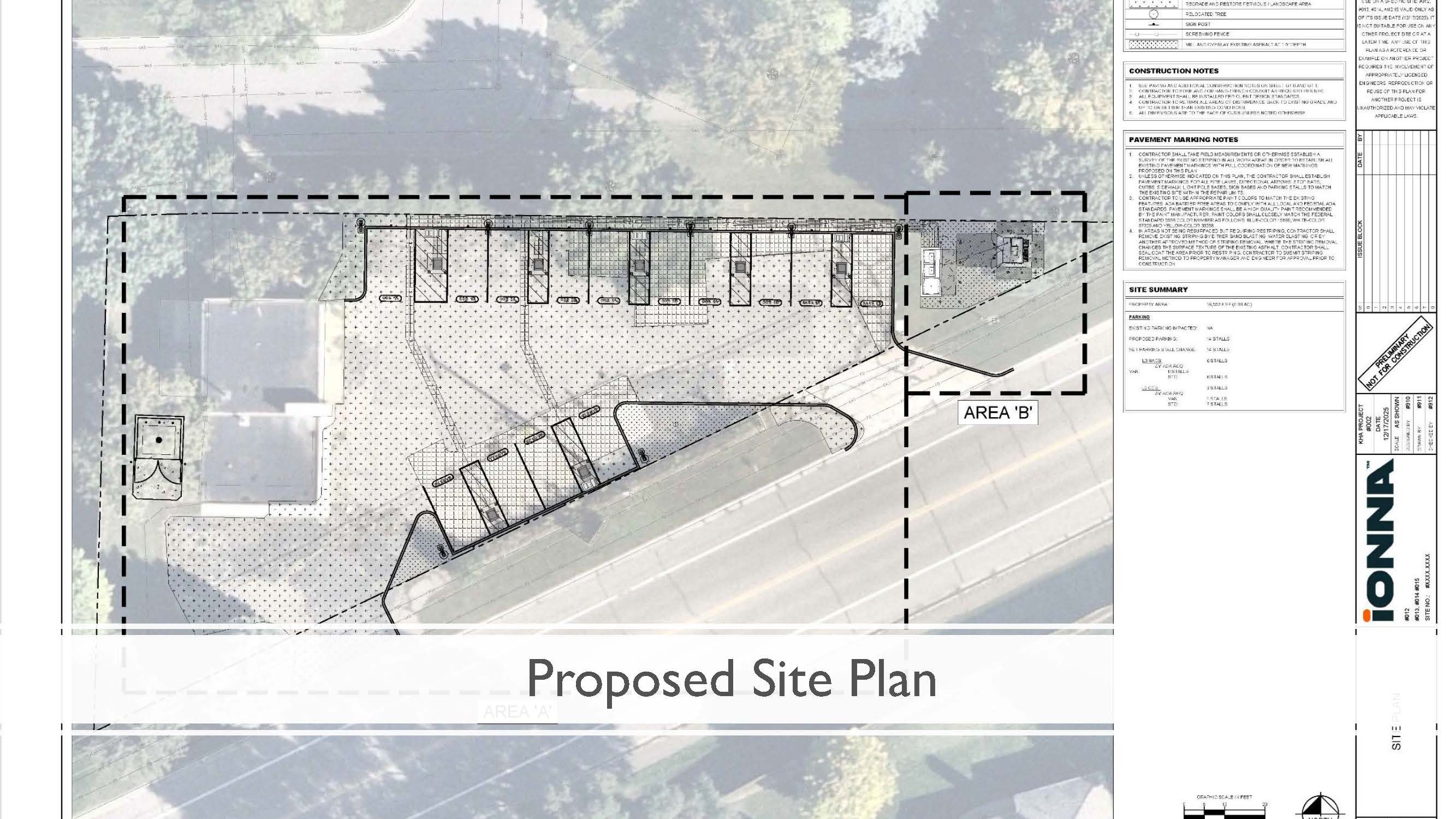 Site plan of proposed sketch application for a electric vehicle charging station at 6016 Vernon Ave S. With questions please contact the planning department at 952-826-0369.
