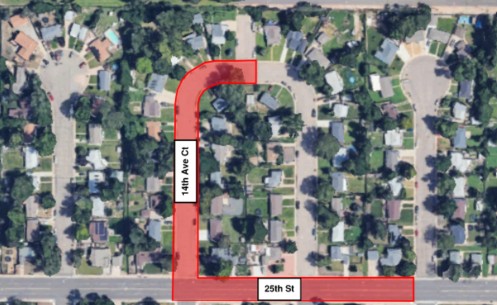 graphic shows project impact areas along 25th Street and 14th Avenue Court.