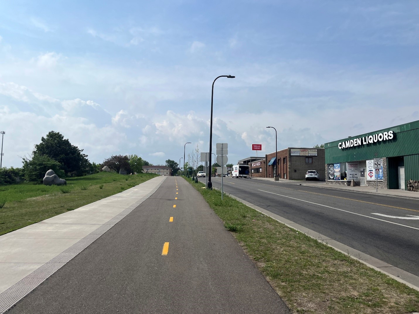 A closeup of a two-way bike lane