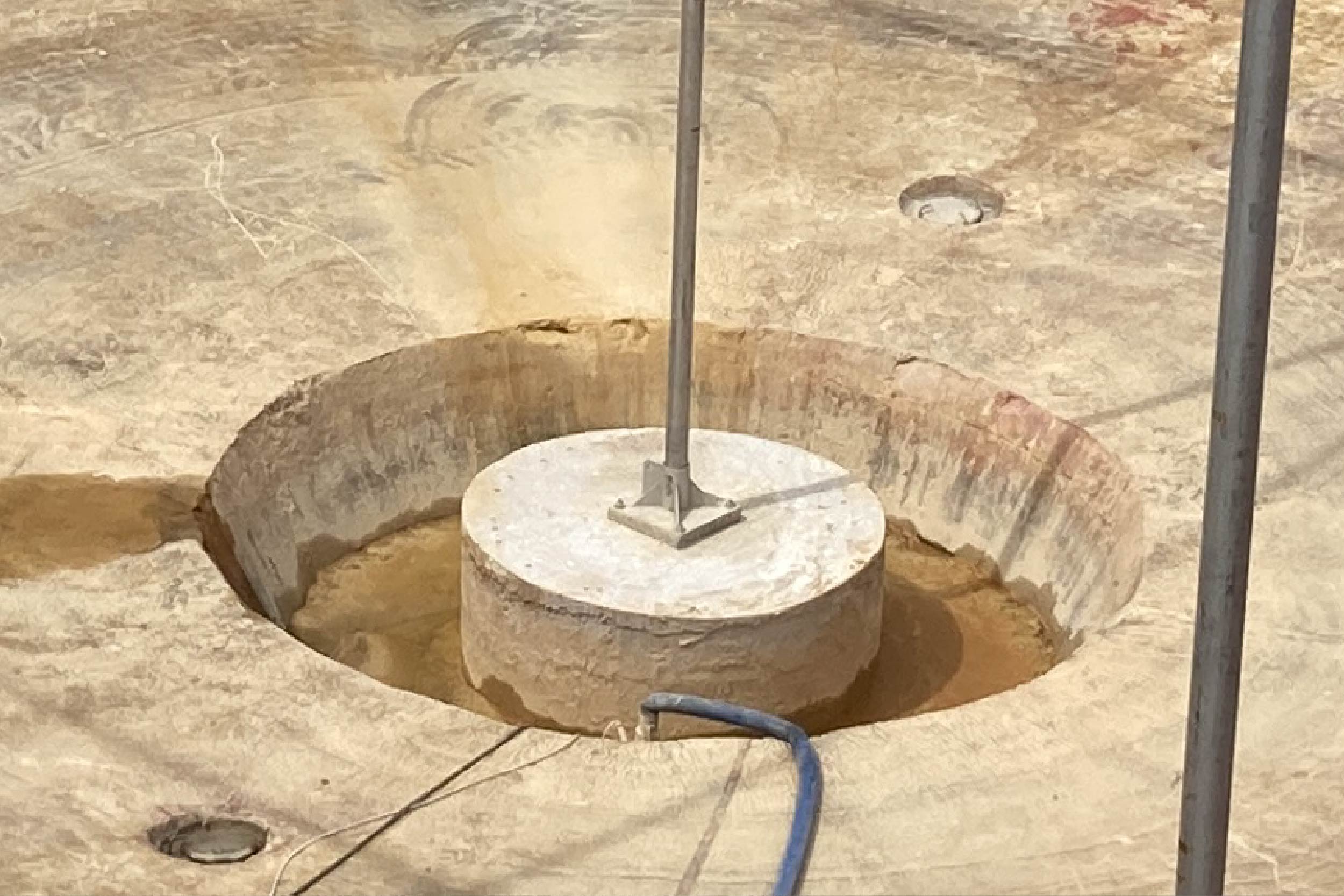 The skeleton is set for the baffle curtain to be installed in Secondary Basin 2.