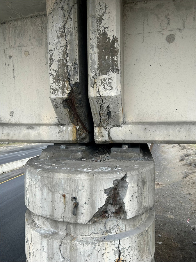 Bridge pillar and caps show increased deterioration during January 2026 inspection.