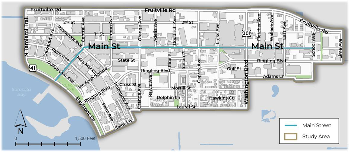Main Street project limits are shown from US 41 to School Avenue.