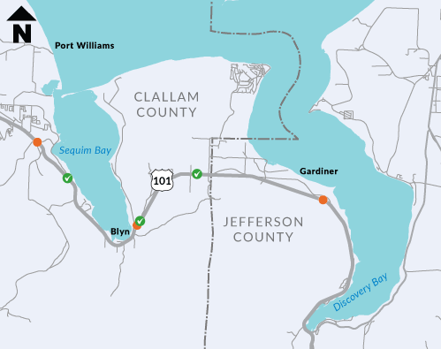Map of US 101 construction in Jefferson and Clallam counties