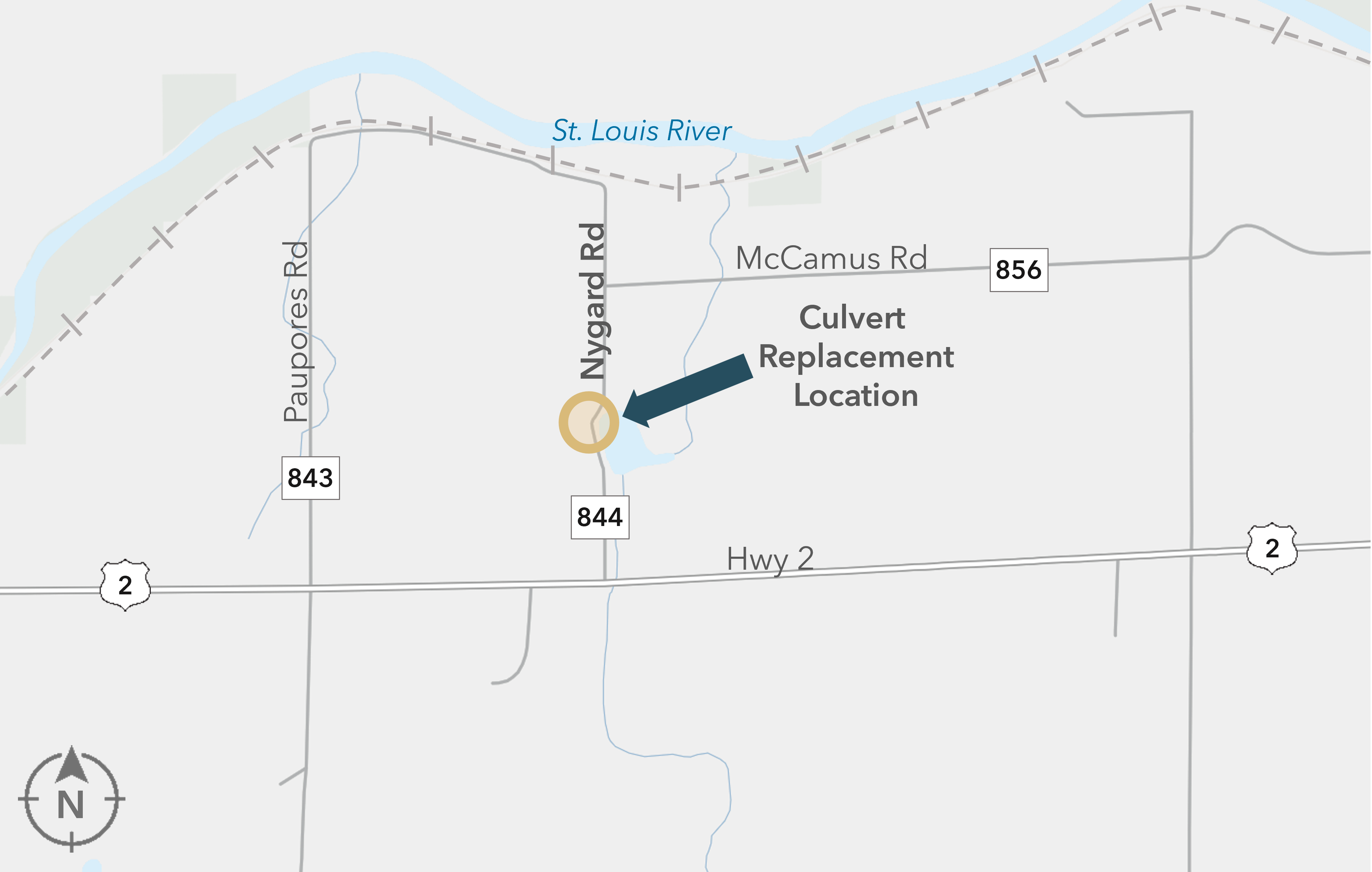 Map showing culvert replacement location near Nygard Rd and St. Louis River.