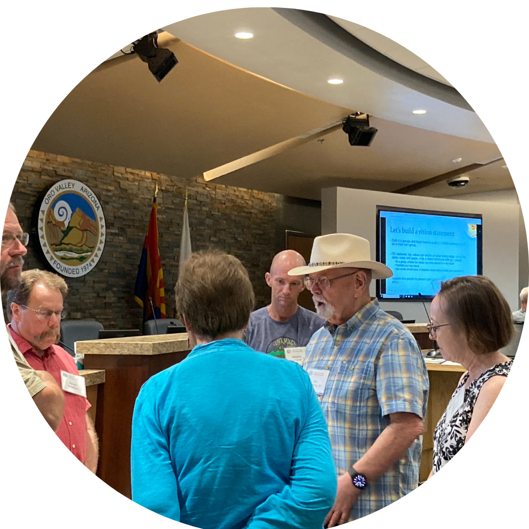 Residents talking.
