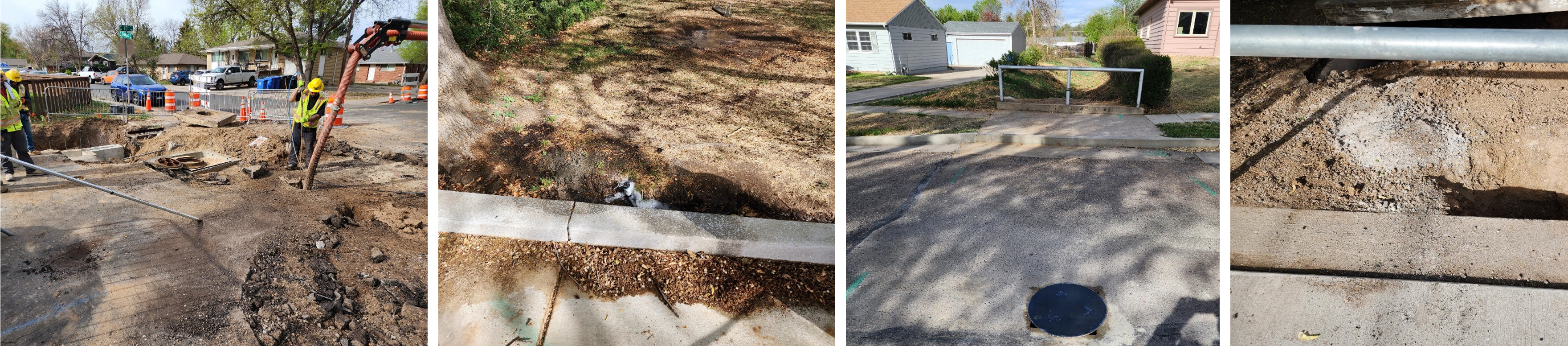 Pictures of concrete and pipe installation.