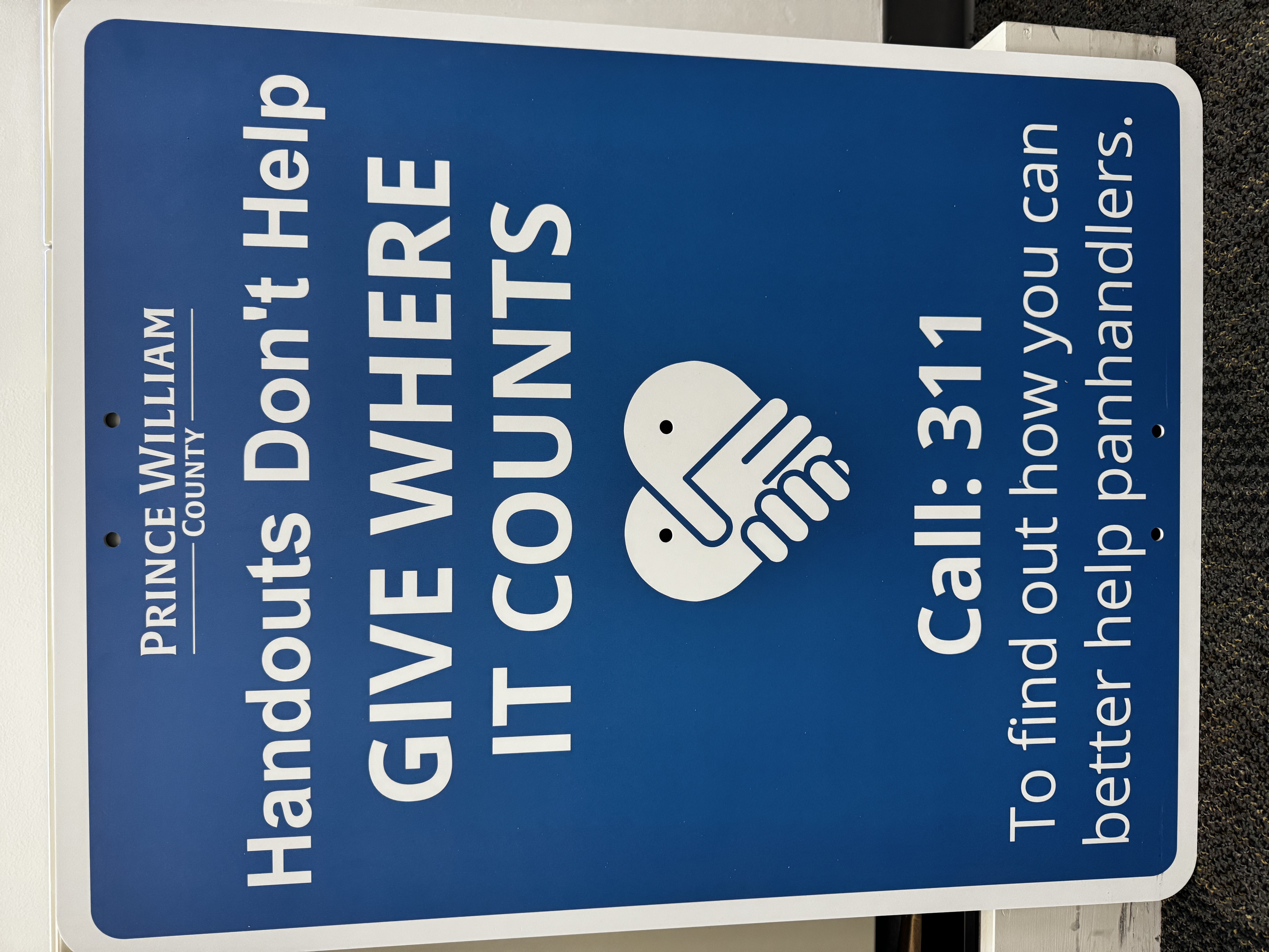 Handouts Don't Help Give Where it Counts Sign