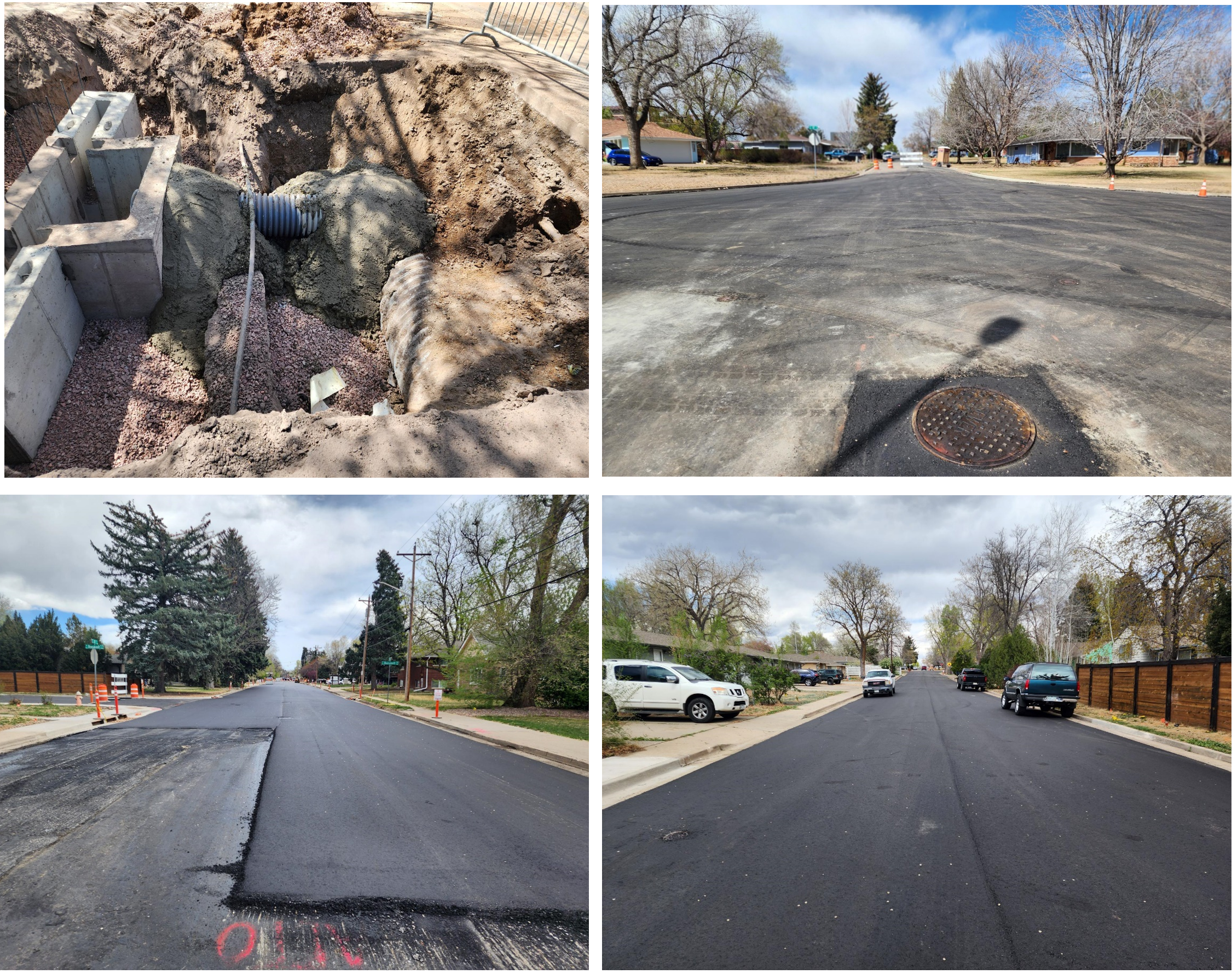 Pictures showing new pavement on residential streets.