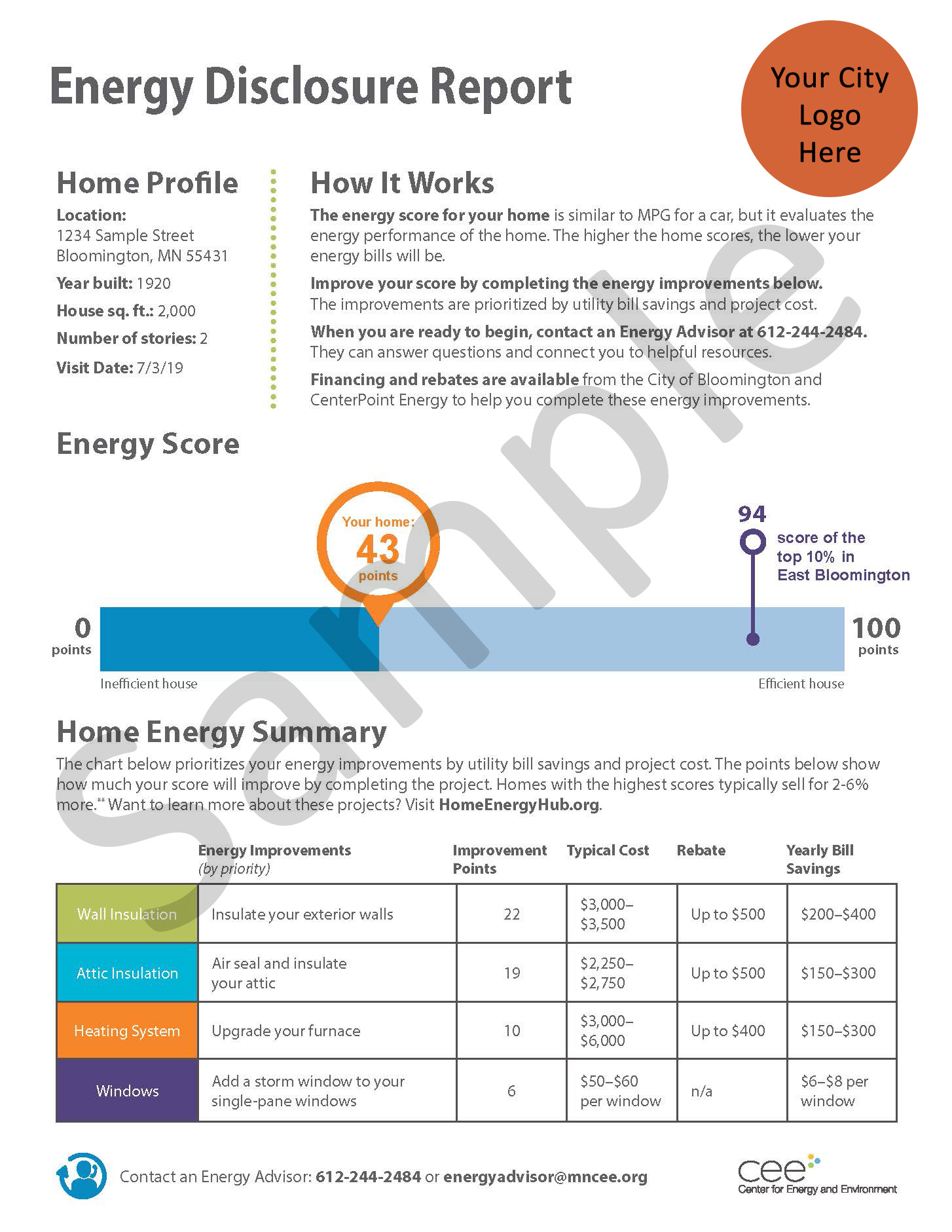 Sample first page of an energy disclosure report