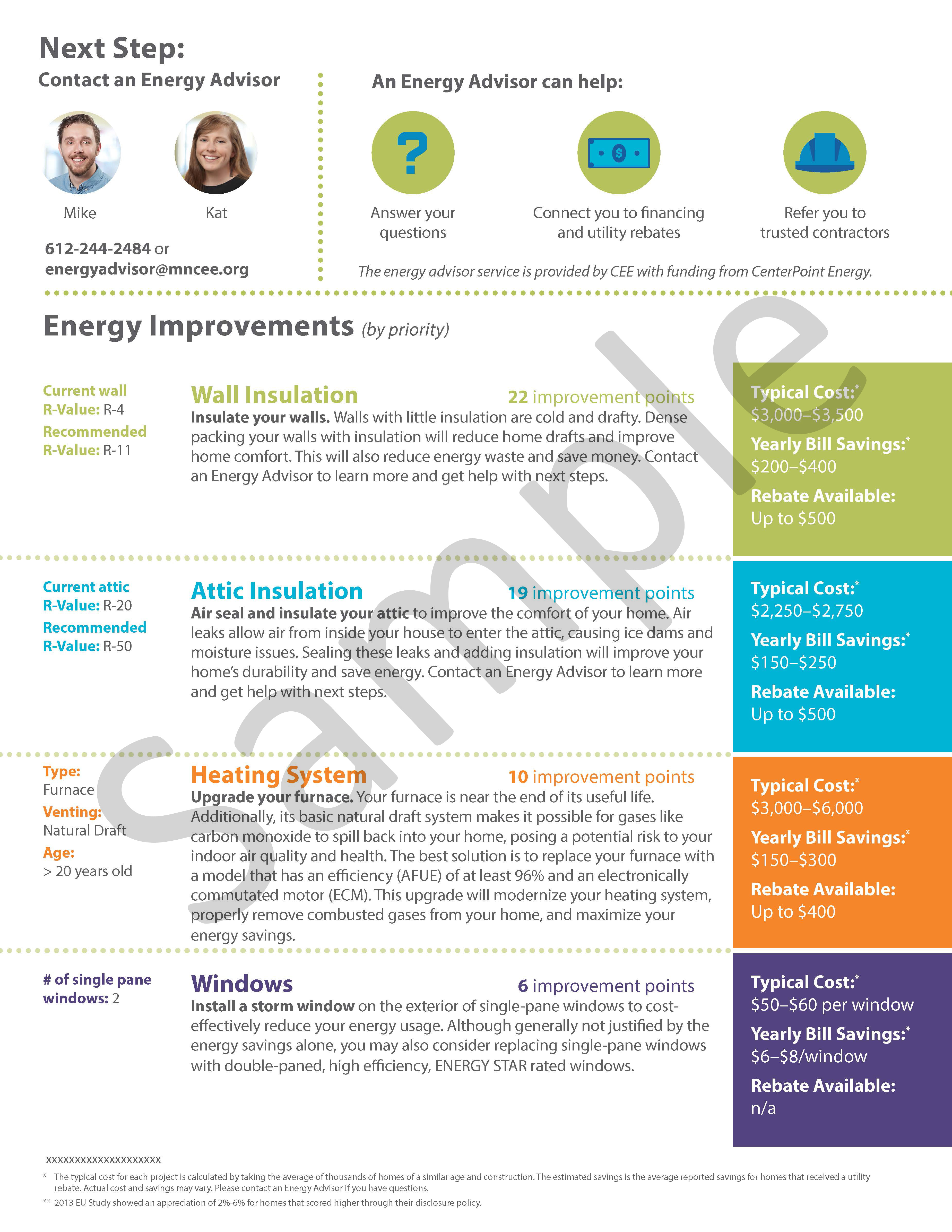 Sample second page of an energy disclosure report