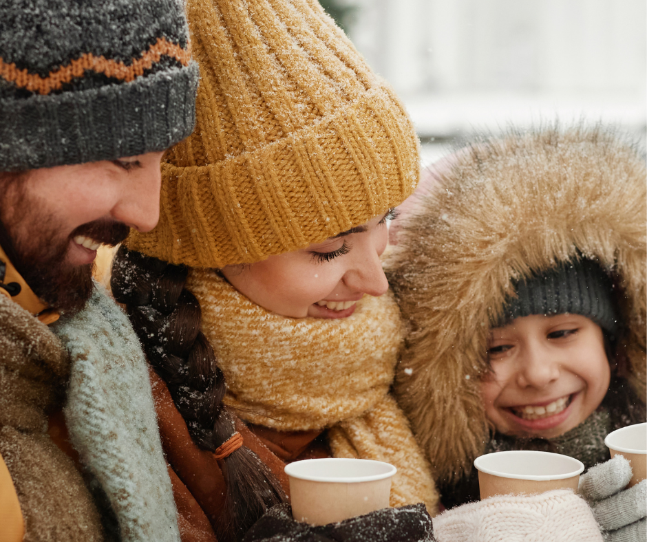 Family drinking hot cocoa