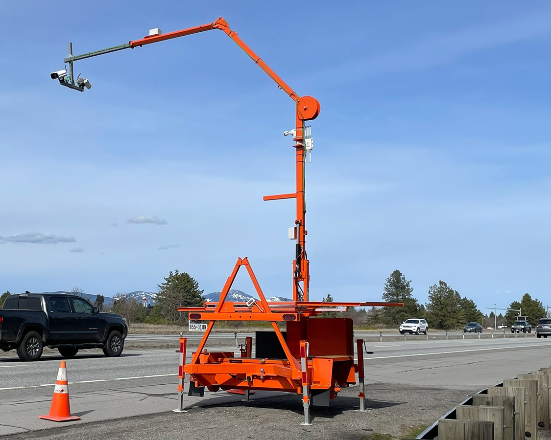 Speed camera mounted on a trailer in Spokane County