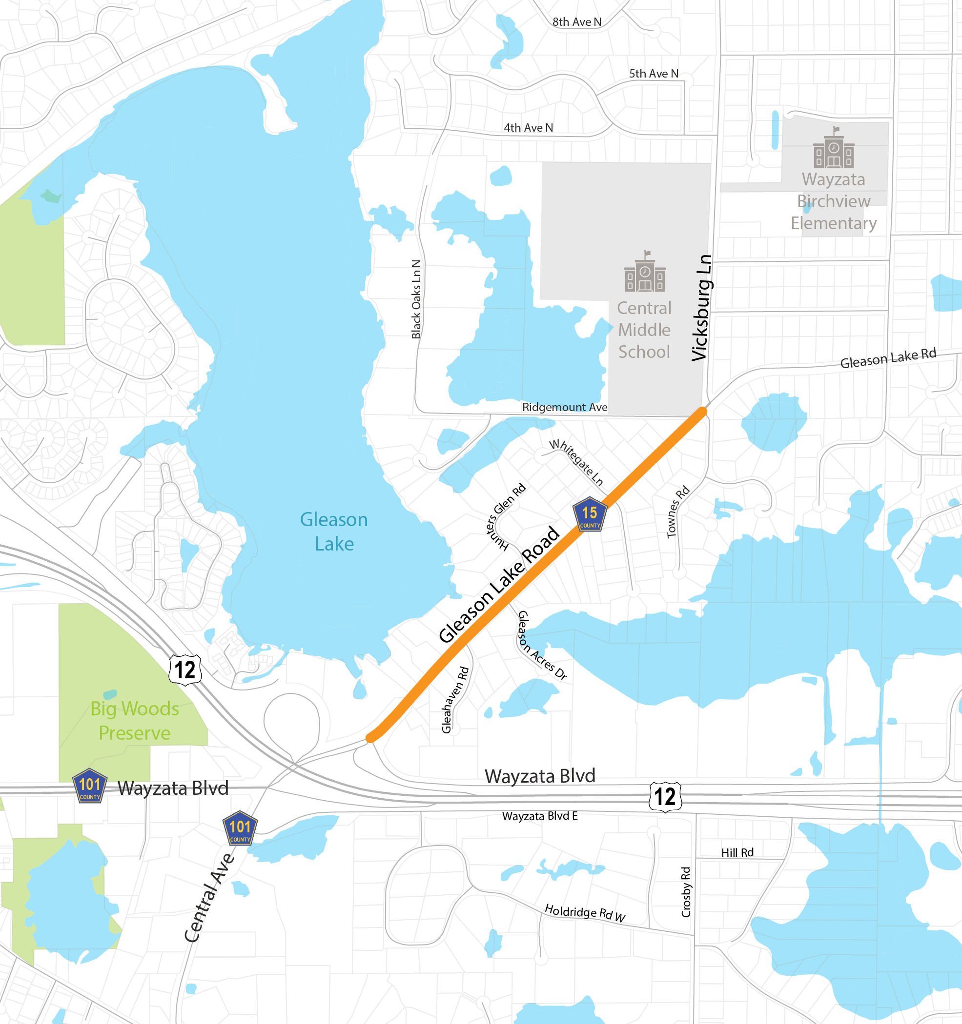 A project area map for the Gleason Lake Road project