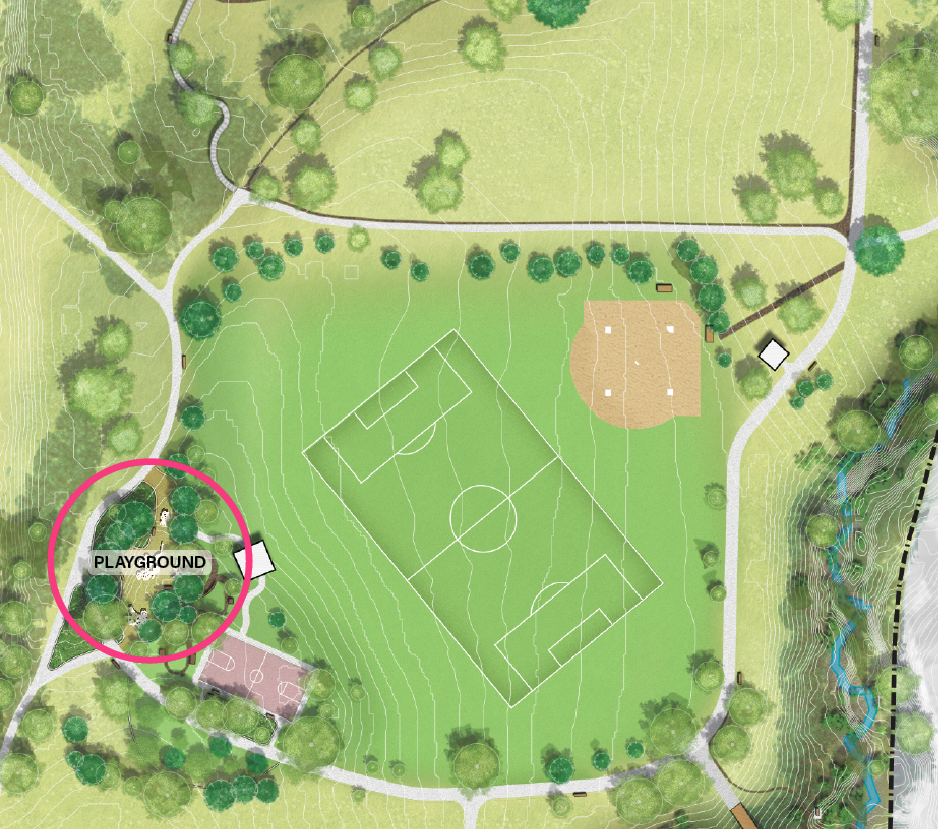 Concept 3: At the current basketball court location (court would be relocated)