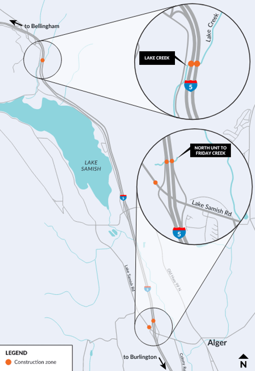Map showing locations of project work zones