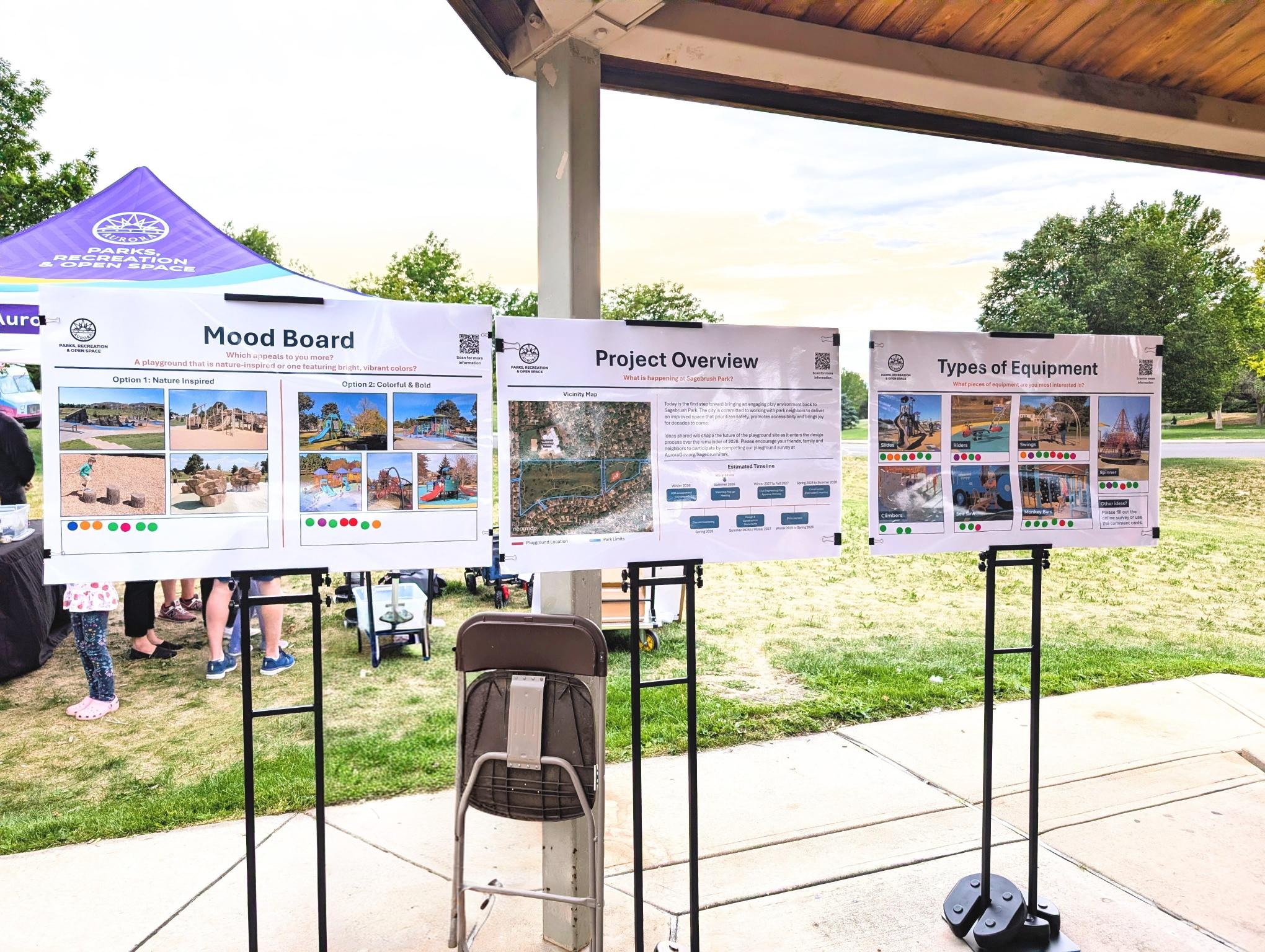 Photo of project boards shared at the Wednesday, June 3 Park Pop-Up.